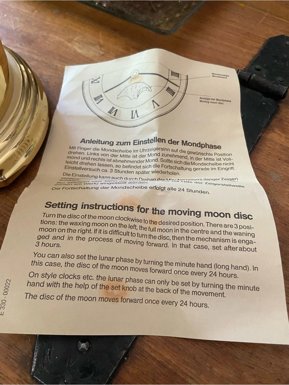 Vintage Montreax Brass Moon Phase Mantle Clock- It works